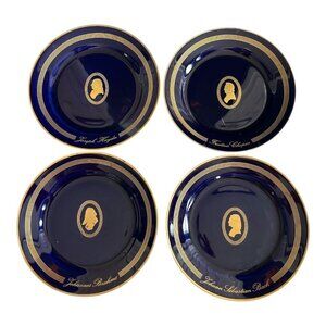 VTG 4 Bing & Grøndahl Copenhagen Porcelain Composer Plates – Cobalt Blue & 22K G
